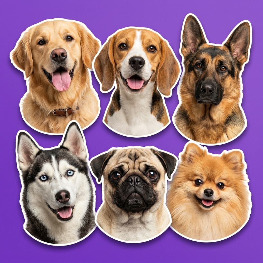 Various cute dog heads collage