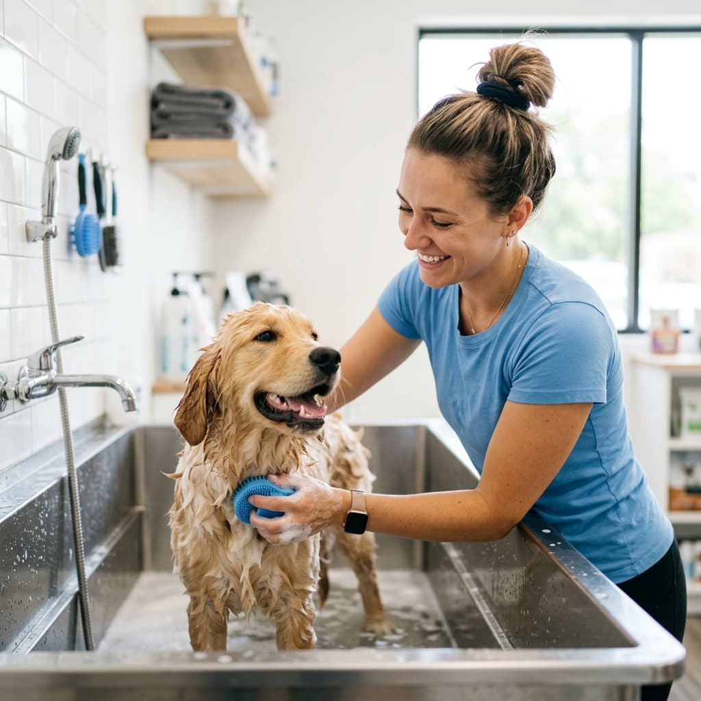 Dog grooming bath