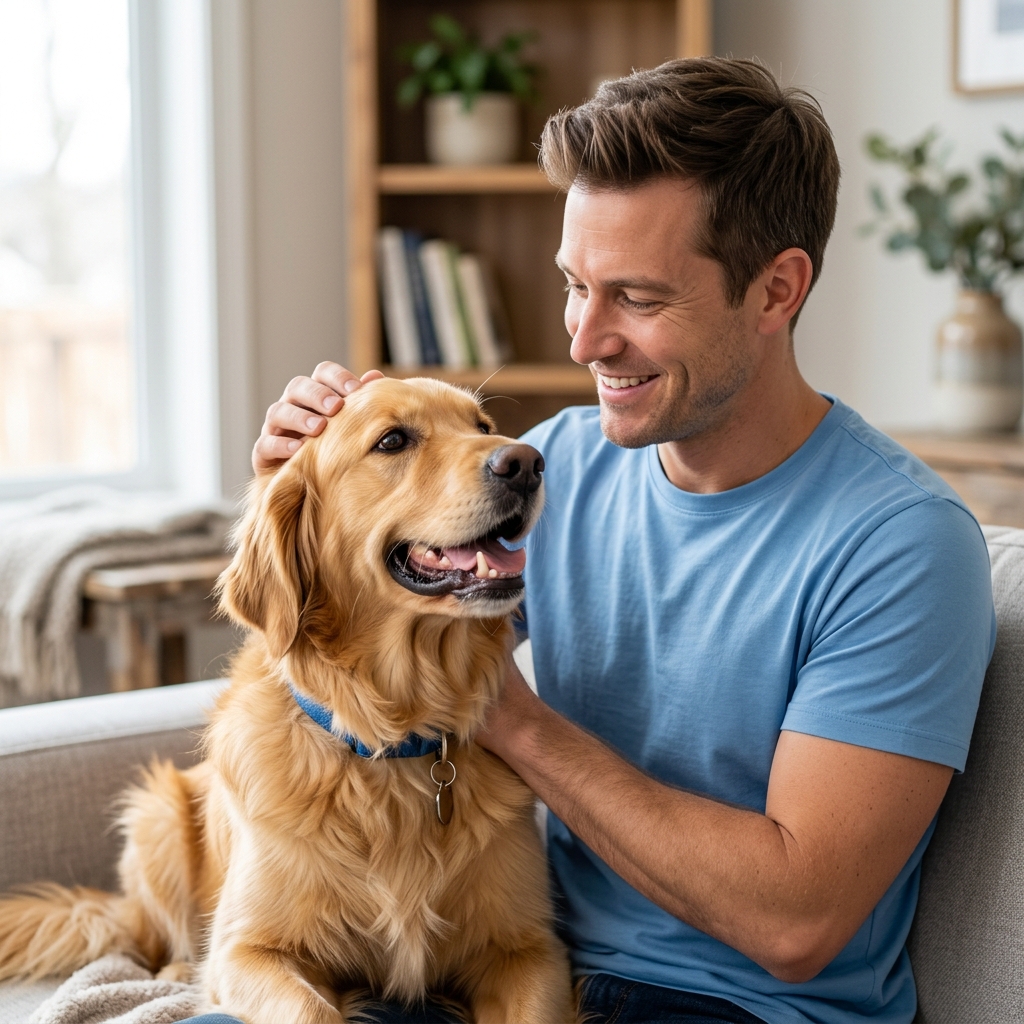 Man petting dog